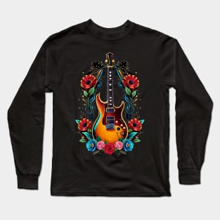 Electric guitar with colorful flowers 31 Long Sleeve T-Shirt